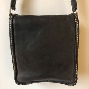 ECCO leather crossbody bag black flap closure adjustable strap minimalist